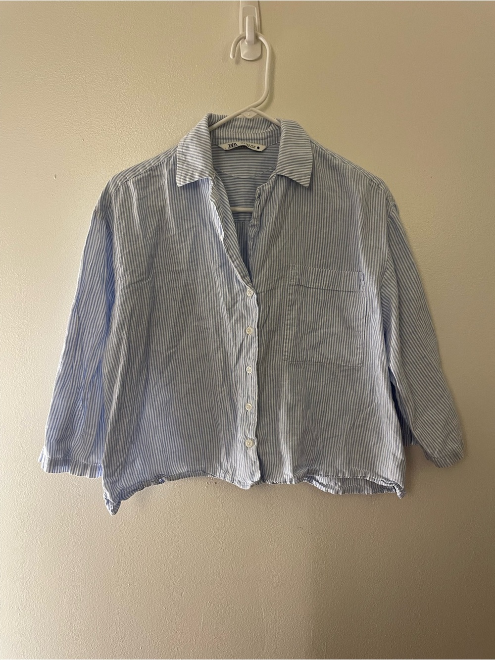 Zara Light Blue & White Striped Casual Button-Down Shirt